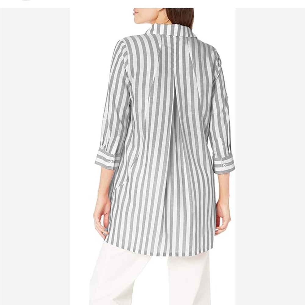 Foxcroft gray stripe beach cover up linen blend 3/4 sleeve top sz 12